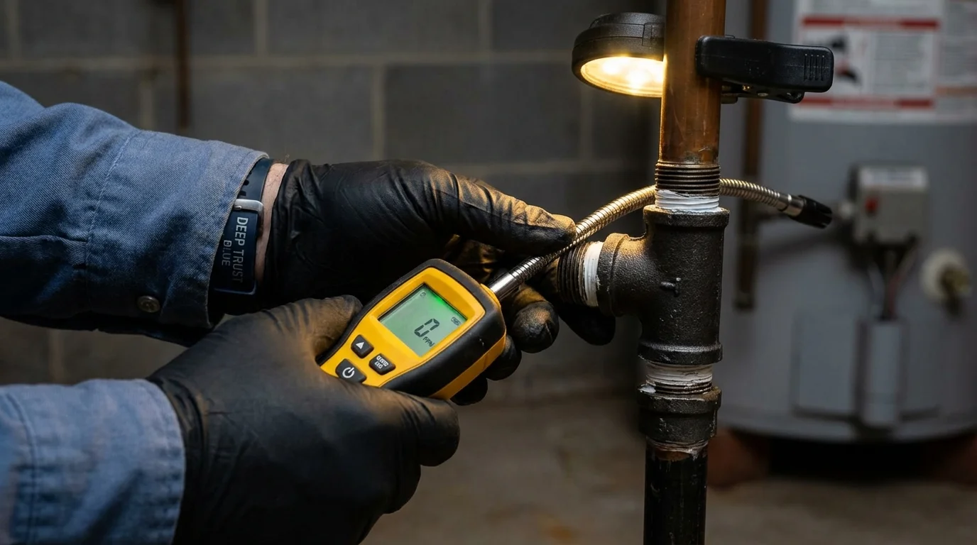 Gas leak detection with electronic sniffer by Johns Plumbing LLC in Oradell