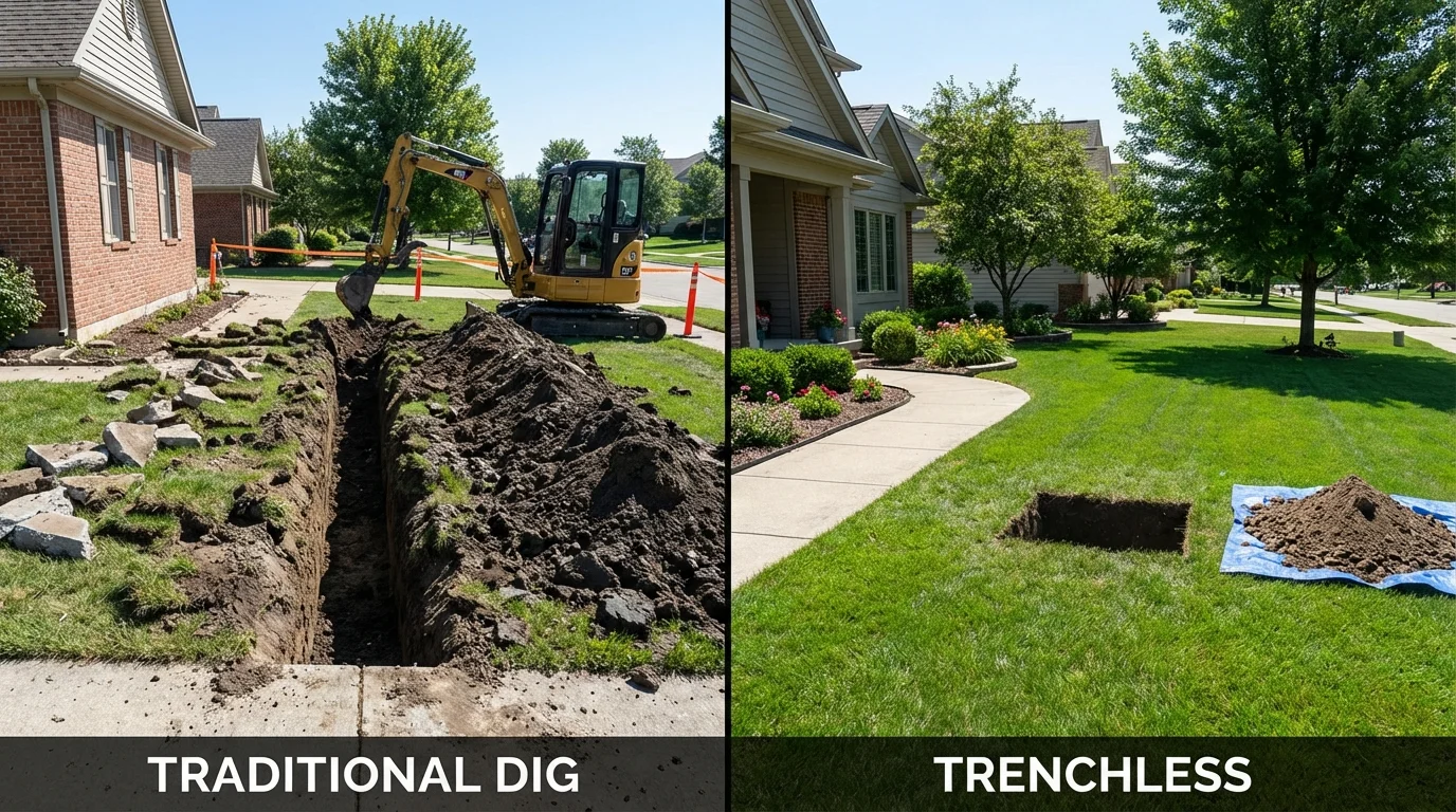 Trenchless sewer repair with minimal yard damage versus traditional excavation in Oradell, NJ